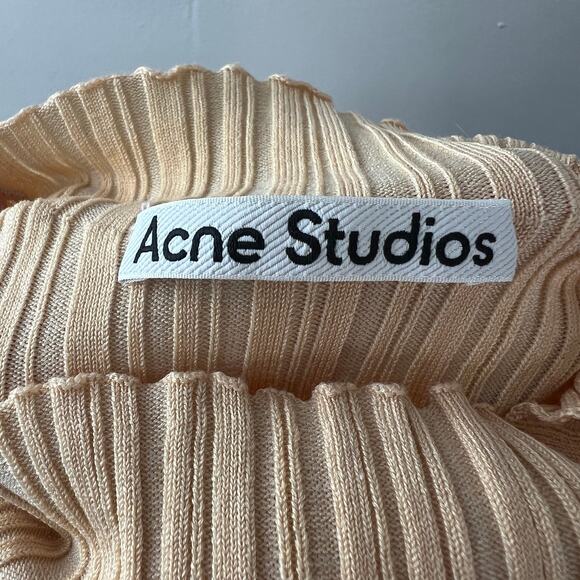 Acne Studios Beige Sweater Cotton Knit Ribbed Turtle Neck Pullover Size Small S - Picture 6 of 8